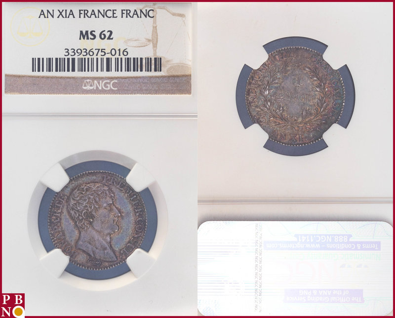 Franc, AN XI A, Silver, Napoleon Bonaparte Premier Consul, Gad 442, in NGC holde...