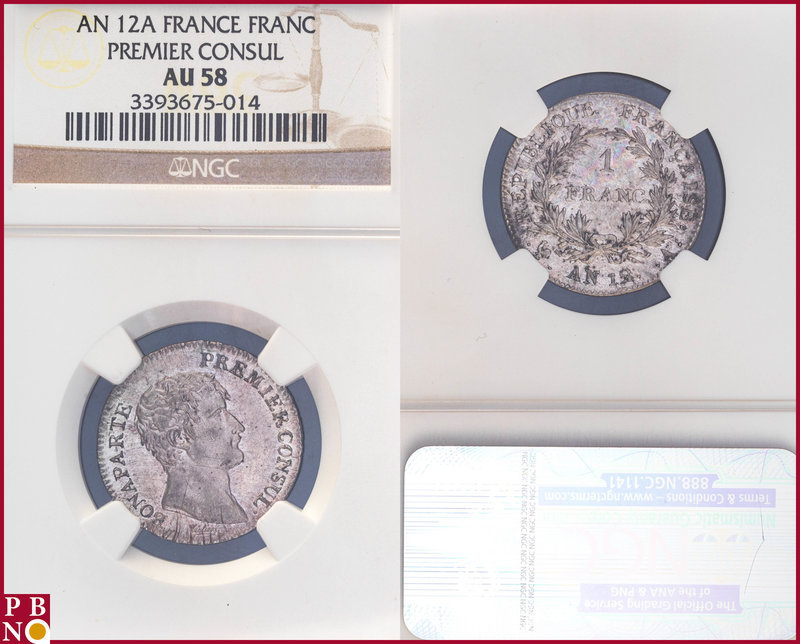 Franc, AN 12 A, Silver, Napoleon Bonaparte Premier Consul, Gad 442, KM 656.1,in ...