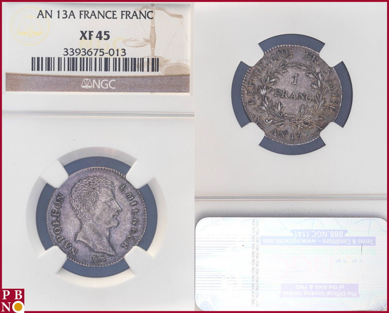 Franc, AN 13 A, Silver, Napoleon Bonaparte Empereur, Gad 443, KM 656.1, in NGC h...