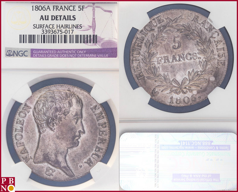 5 Francs, 1806 A, Silver, Napoleon Bonaparte Empereur, Gad 581, KM 673.1, in NGC...