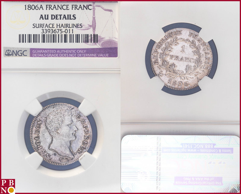 Franc, 1806 A, Silver, Napoleon Bonaparte Empereur, Gad 444, KM 672.1, in NGC ho...