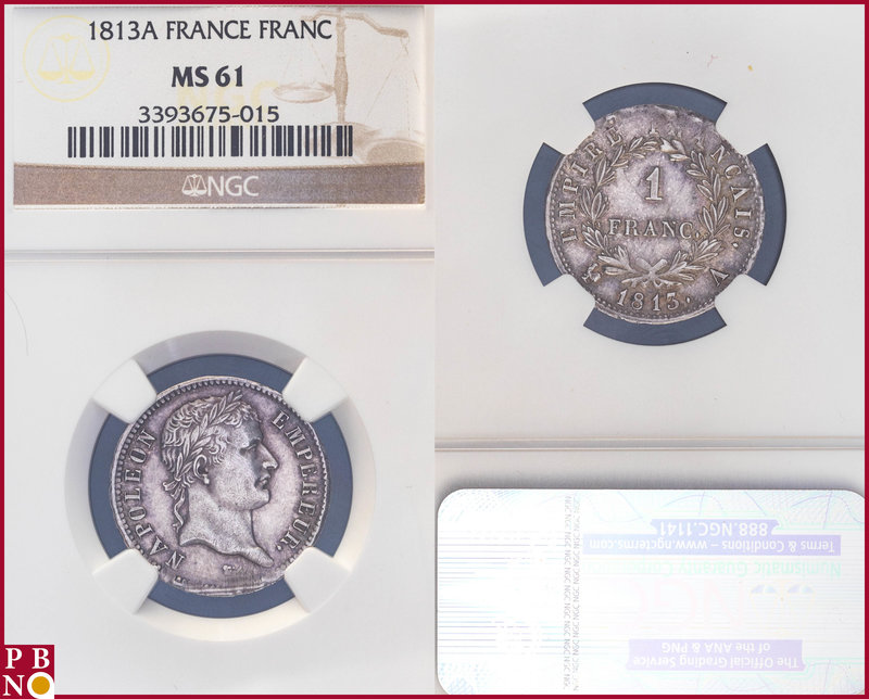 Franc, 1813 A, Silver, Napoleon Bonaparte Empereur, Gad 447, KM 692.1, in NGC ho...
