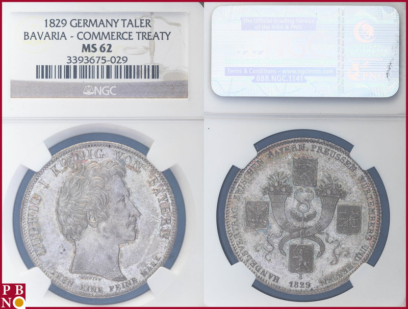 Taler, 1829, Silver, Bavaria – Commerce Treaty, KM 738, Dav 564, in NGC holder n...