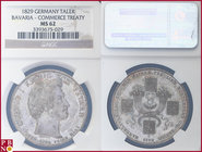 Taler, 1829, Silver, Bavaria – Commerce Treaty, KM 738, Dav 564, in NGC holder nr. 3393675-029. Attractive old cabinet tone.

MS 62
