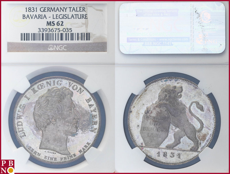 Taler, 1831, Silver, Bavaria – Legislature, KM 760, Dav 567, in NGC holder nr. 3...
