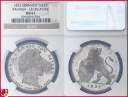Taler, 1831, Silver, Bavaria – Legislature, KM 760, Dav 567, in NGC holder nr. 3393675-035. Attractive old cabinet tone.

MS 62