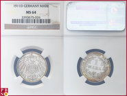 1 Mark, 1911 D, Silver, KM 14, J. 17, in NGC holder nr. 3393675-026

MS 64