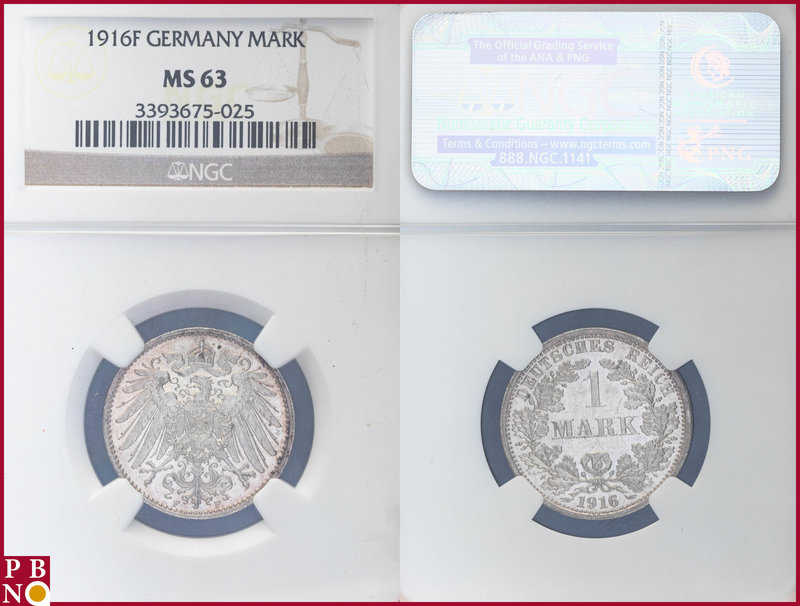 1 Mark, 1916 F, Silver, KM 14, J. 17 in NGC holder nr. 3393675-025

MS 63