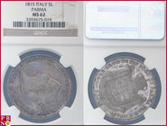 Maria Louise (1815-1847), 5 Lire, 1815, Silver, KM C-30, Dav. 204, Pagani 7, in NGC holder nr. 3393675-019. Attractive old cabinet tone.

MS 62