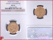 20 Lire, 1923 R, Gold, Fascist Anniversary, Fr 31, in NGC holder nr. 3824722-009. NO (0%) BUYER'S PREMIUM ON THIS LOT.

MS 62