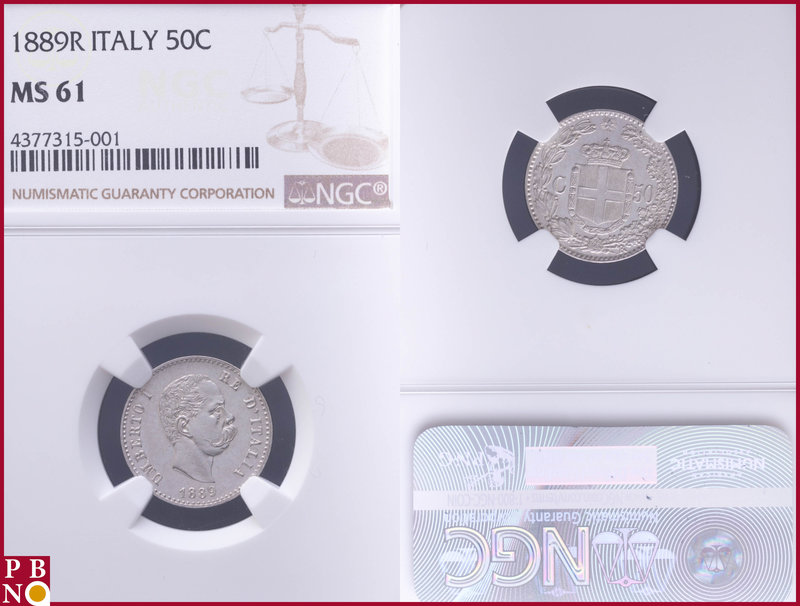 50 Centesimi, 1889 R, Silver, KM 26, in NGC holder nr. 4377315-001

MS 61