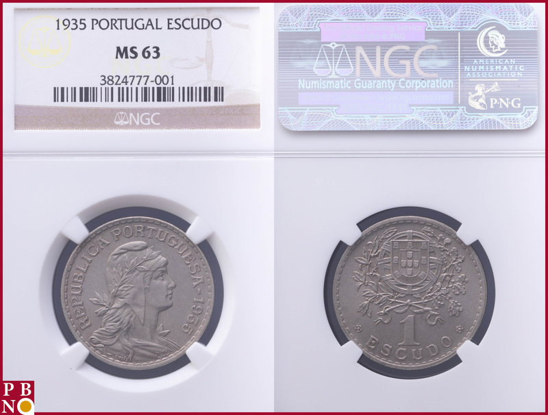1 Escudo, 1935, KM 578, Gomes 25.06, in NGC holder nr. 3824777-001. Extremely ra...