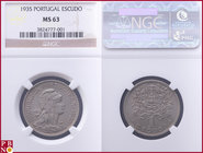 1 Escudo, 1935, KM 578, Gomes 25.06, in NGC holder nr. 3824777-001. Extremely rare date, even more in the MS designation; coin struck for the Azores m...