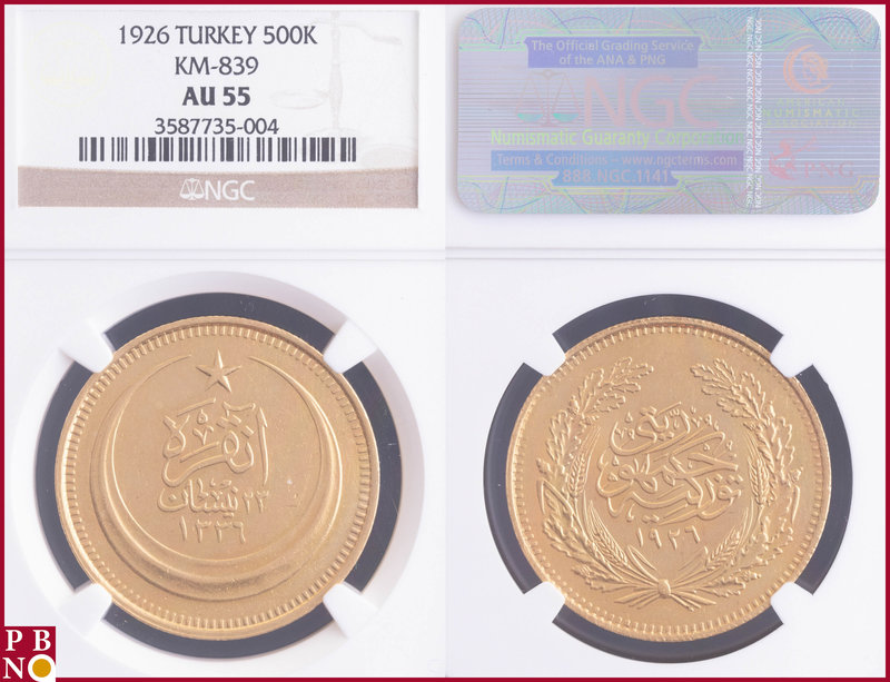 500 Kurush, 1926, Gold, Fr 193, in NGC holder 3587735-004. NO (0%) BUYER'S PREMI...