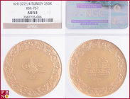 Muhammad V (AH 1327-1336 = 1909-1918 AD), 250 Kurush, (Monnaie de Luxe), AH 1327/4, Gold, Fr 179, in NGC holder 3587735-006. NO (0%) BUYER'S PREMIUM O...