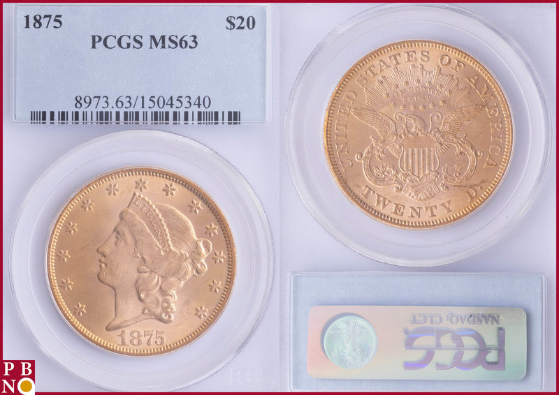 20 Dollars, 1875, Gold, Fr 174, in PCGS holder nr. 8973.63/15045340. A magnifice...