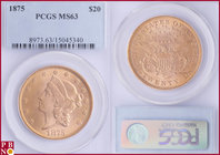 20 Dollars, 1875, Gold, Fr 174, in PCGS holder nr. 8973.63/15045340. A magnificent coin, very rare in this grade; only 15 coins graded higher (NGC/PGC...