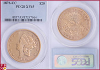 20 Dollars, 1876-CC (Carson City mint), Gold, Fr. 176, in PCGS holder nr. 8977.45/17297964. NO (0%) BUYER'S PREMIUM ON THIS LOT.

XF 45