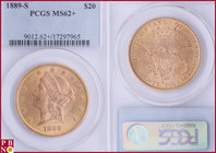 20 Dollars, 1889-S (San Francisco mint), Gold, Fr. 178, in PCGS holder nr. 9012.62+/17297965. NO (0%) BUYER'S PREMIUM ON THIS LOT.

MS 62+
