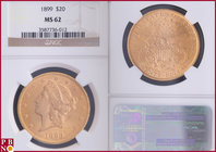 20 Dollars, 1899, Gold, Fr. 177, in NGC holder nr. 3587736-012. NO (0%) BUYER'S PREMIUM ON THIS LOT.

MS 62