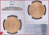20 Dollars, 1899, Gold, Fr 177, in NGC holder nr. 3587736-013. NO (0%) BUYER'S PREMIUM ON THIS LOT.

MS 62