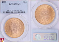20 Dollars, 1899, Gold, Fr. 177, in PCGS holder nr. 9035.62/16731030. NO (0%) BUYER'S PREMIUM ON THIS LOT.

MS 62