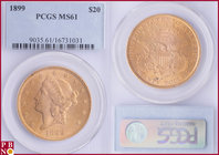 20 Dollars, 1899, Gold, Fr. 177, in PCGS holder nr. 9035.61/16731031. NO (0%) BUYER'S PREMIUM ON THIS LOT.

MS 61