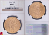 20 Dollars, 1904, Gold, Fr. 177, in NGC holder nr. 3587736-008. NO (0%) BUYER'S PREMIUM ON THIS LOT.

MS 62