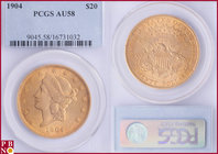 20 Dollars, 1904, Gold,Fr. 177, in PCGS holder nr. 9045.58/16731032. NO (0%) BUYER'S PREMIUM ON THIS LOT.

AU 58