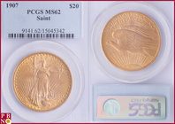 20 Dollars, 1907, Gold, Saint, in PCGS holder nr. 9141.62/15045342. NO (0%) BUYER'S PREMIUM ON THIS LOT.

MS 62