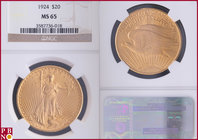 20 Dollars, 1924, Gold, Fr. 185, in NGC holder nr. 3587736-018. NO (0%) BUYER'S PREMIUM ON THIS LOT.

MS 65