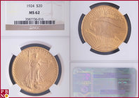 20 Dollars, 1924, Gold, Fr. 185, in NGC holder nr. 3587736-016. NO (0%) BUYER'S PREMIUM ON THIS LOT.

MS 62