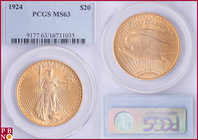 20 Dollars, 1924, Gold, Fr. 185, in PCGS holder nr. 9177.63/16731035. NO (0%) BUYER'S PREMIUM ON THIS LOT.

MS 63