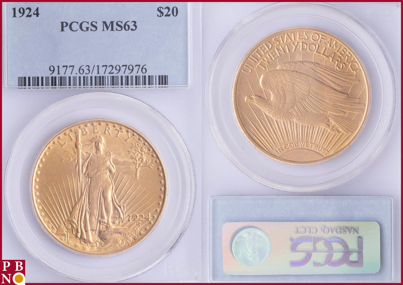 20 Dollars, 1924, Gold, Fr. 185, in PCGS holder nr. 9177.63/17297976. NO (0%) BU...