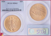 20 Dollars, 1924, Gold, Fr. 185, in PCGS holder nr. 9177.63/17297976. NO (0%) BUYER'S PREMIUM ON THIS LOT.

MS 63