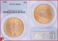 20 Dollars, 1928, Gold, Fr. 185, in PCGS holder nr. 9189.63/16731038. NO (0%) BUYER'S PREMIUM ON THIS LOT.

MS 63
