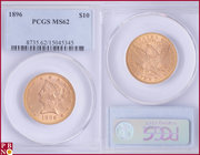 10 Dollars, 1896, Gold, Fr. 158, in PCGS holder nr. 8735.62/15045345. NO (0%) BUYER'S PREMIUM ON THIS LOT.

MS 62