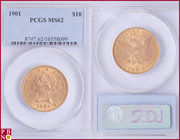 10 Dollars, 1901, Gold, Fr. 158, in PCGS holder nr. 8742.62/16558099. NO (0%) BUYER'S PREMIUM ON THIS LOT.

MS 62