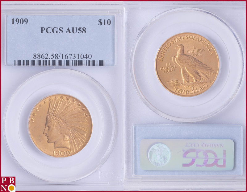 10 Dollars, 1909, Gold, Fr. 166, in PCGS holder nr. 8862.58/16731040. NO (0%) BU...