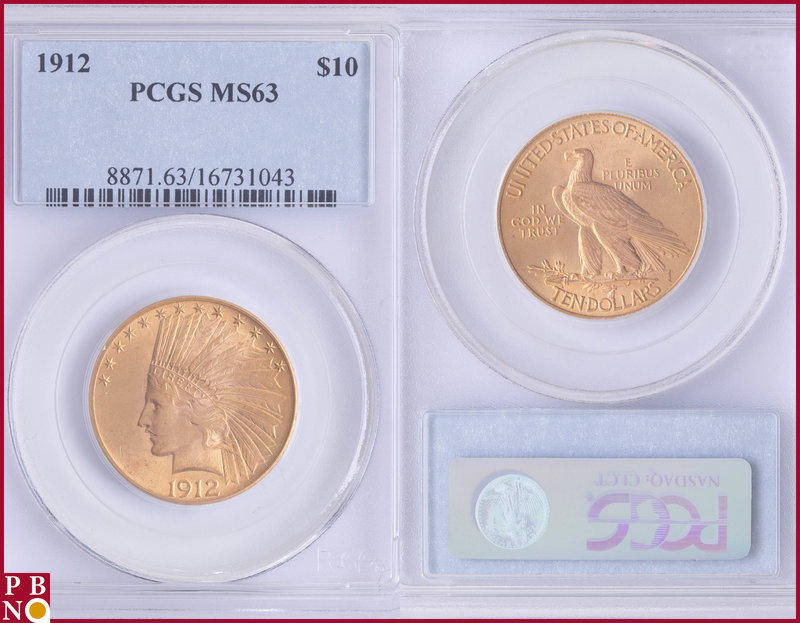 10 Dollars, 1912, Gold, Fr. 166, in PCGS holder nr. 8871.63/16731043. NO (0%) BU...