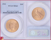 10 Dollars, 1912, Gold, Fr. 166, in PCGS holder nr. 8871.63/16731043. NO (0%) BUYER'S PREMIUM ON THIS LOT.

MS 63