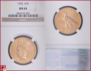 10 Dollars, 1932, Gold, Fr. 166, in NGC holder nr. 3824722-003. NO (0%) BUYER'S PREMIUM ON THIS LOT.

MS 64