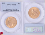 10 Dollars, 1932, Gold, Fr. 166, in PCGS holder nr. 8884.63/17297978. NO (0%) BUYER'S PREMIUM ON THIS LOT.

MS 63
