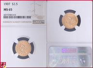 2½ Dollars, 1907, Gold, Fr. 114, in NGC holder nr. 4377258-010. NO (0%) BUYER'S PREMIUM ON THIS LOT.

MS 65