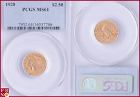 2½ Dollars, 1928, Gold, Fr. 120, in PCGS holder nr. 7952.61/1655770. NO (0%) BUYER'S PREMIUM ON THIS LOT.6

MS 61