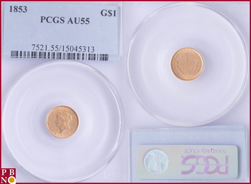 1 Dollar, 1853, Gold, Fr. 84, in PCGS holder nr. 7521.55/15045313. NO (0%) BUYER...