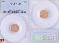 1 Dollar, 1857, Gold, Fr. 94, in PCGS holder nr. 7544.50/15045316. NO (0%) BUYER'S PREMIUM ON THIS LOT.

AU 50
