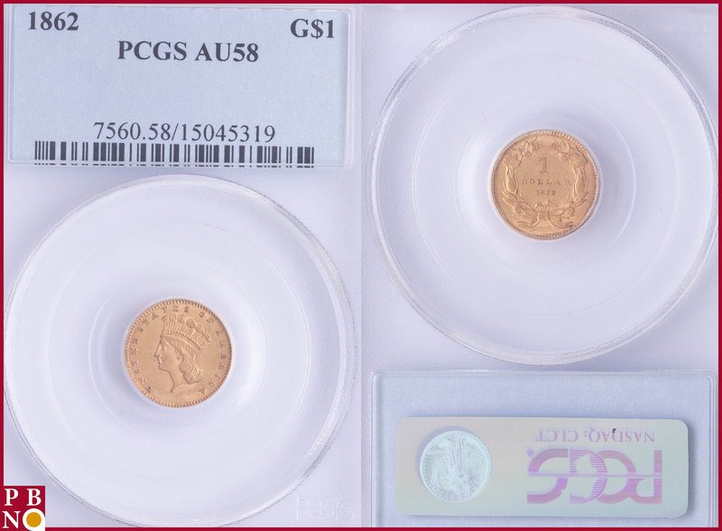 1 Dollar, 1862, Gold, Fr. 94, in PCGS holder nr. 7560.55/15045319. NO (0%) BUYER...