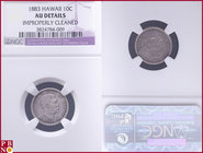 10 Cents, 1883, Silver, KM 3, in NGC holder nr. 3824784-009, improperly cleaned

AU DETAILS