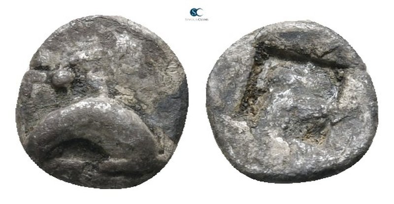 Islands off Thrace. Thasos 435-411 BC. 
Hemiobol AR

6mm., 0,25g.



very...